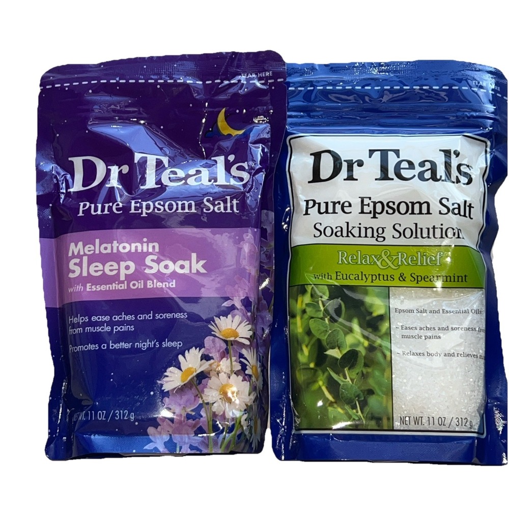 Set Of 2 Dr Teal's Pure Epsom Salt Melatonin Sleep Soak Relax And Relief 11 Oz